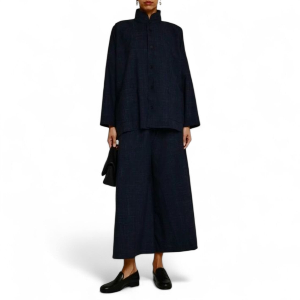 ESKANDAR Samurai Pants Linen Japanese Wide Leg Pants Pockets Palazzo Culotte M